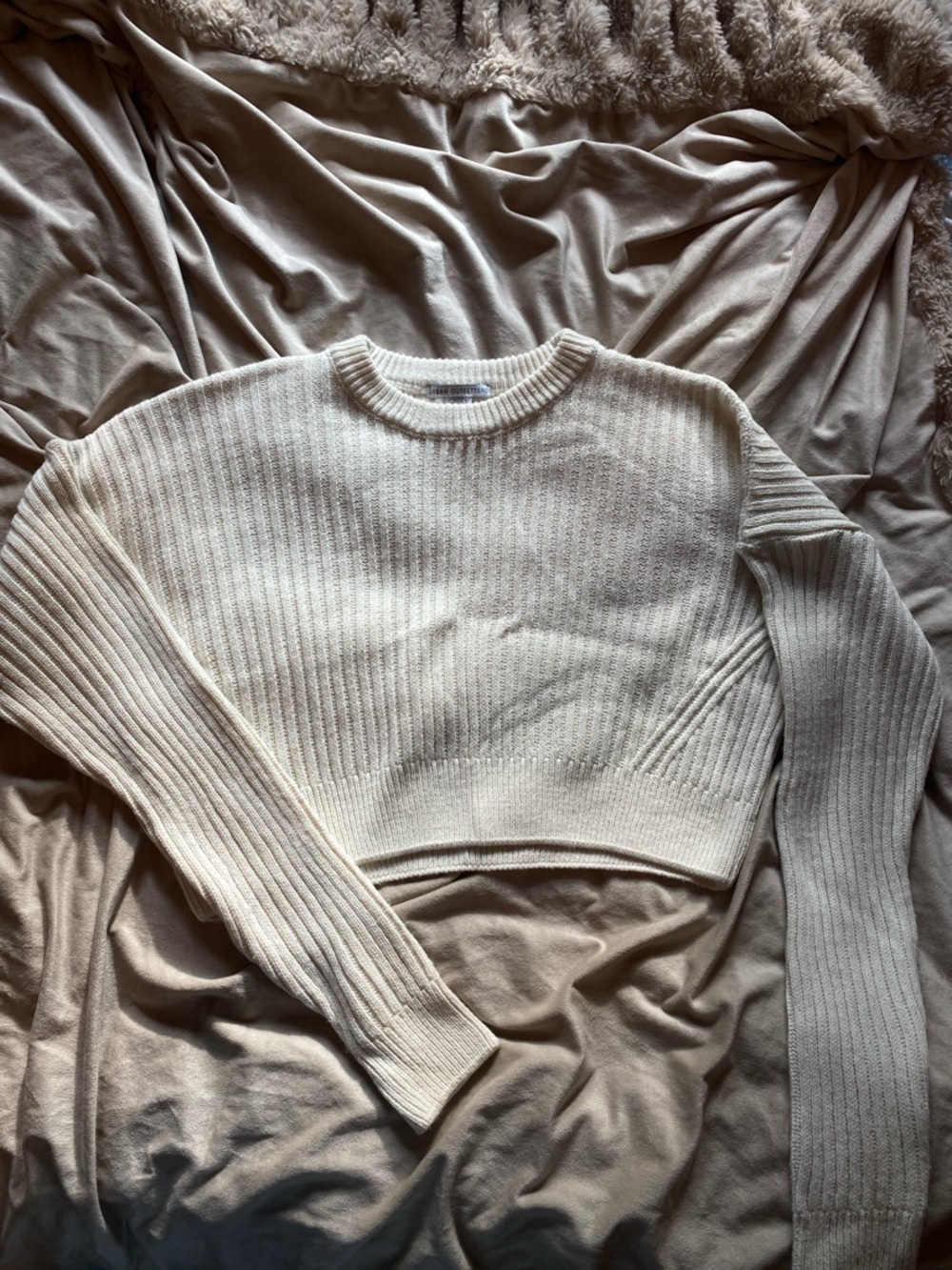 Urban Outfitters Cream Ribbed Cropped Sweater